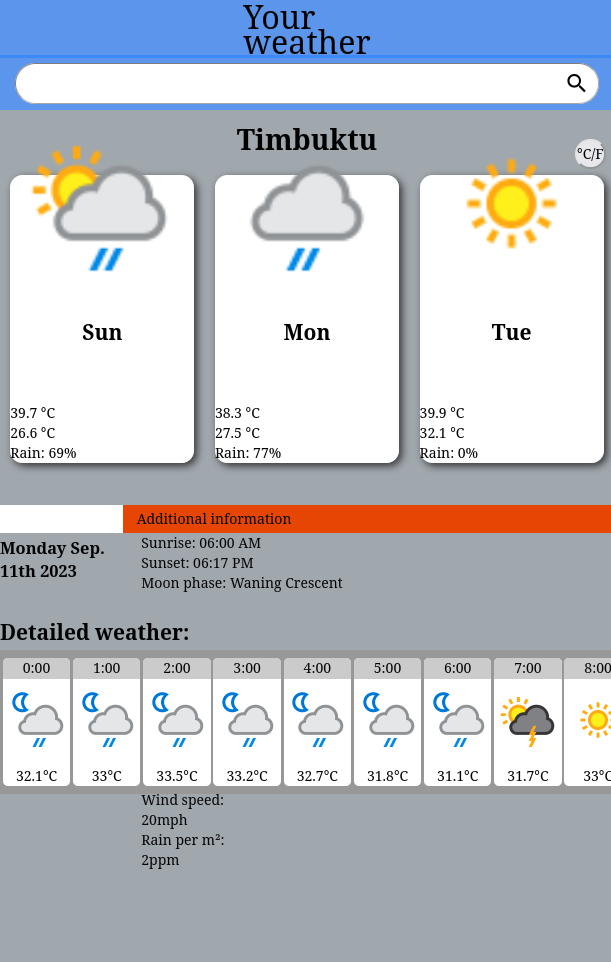 weather app main page